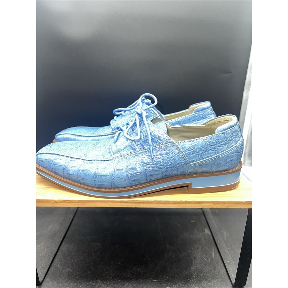 Hugo Vitelli 14K Collection Men's Size 7 Faux Crocodile Blue Lace Up Dress Shoes